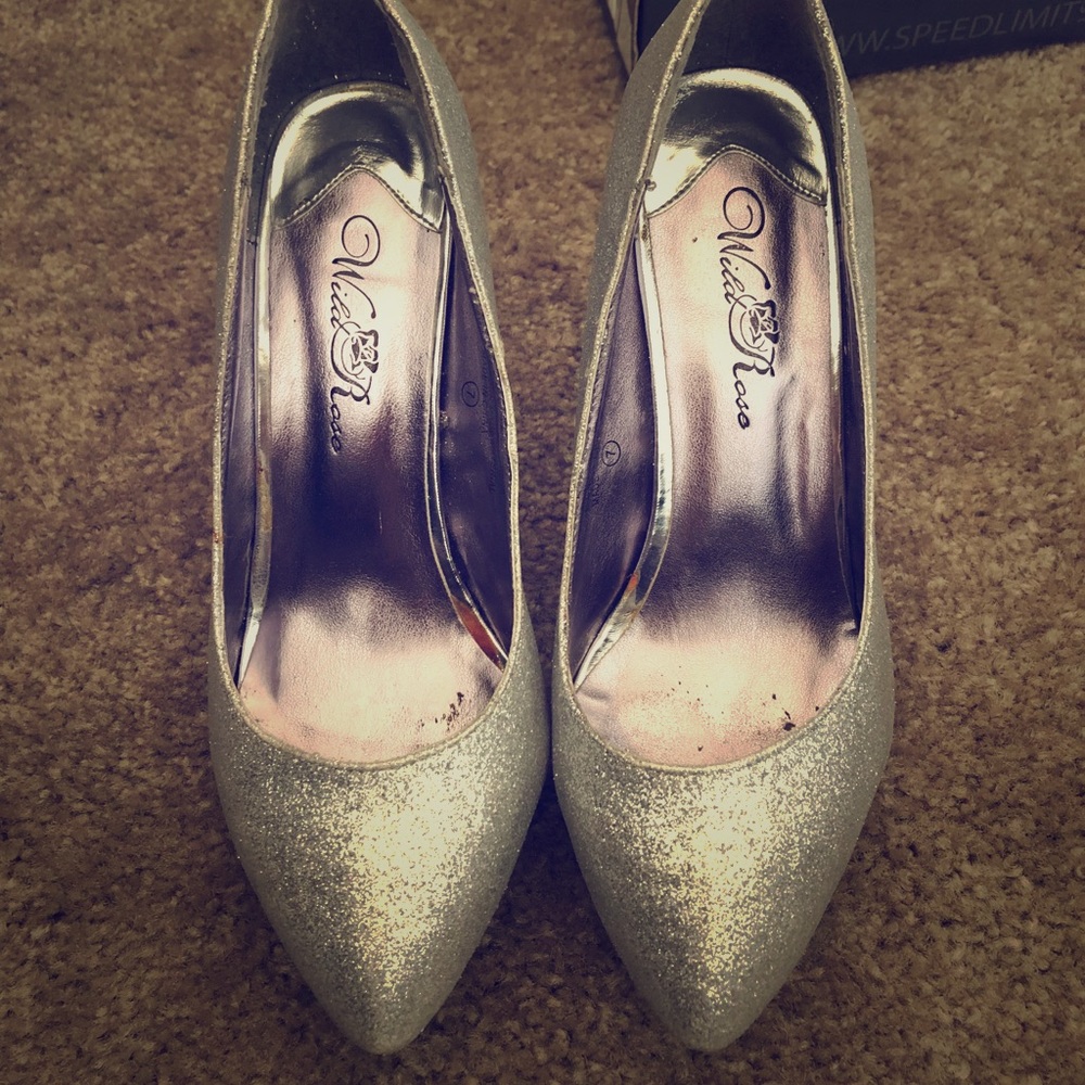 Silver glitter heels